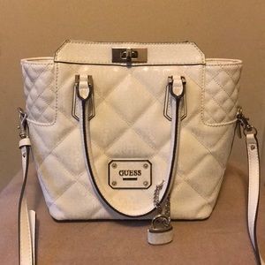 Guess White / Metallic Ophelia Turn-Lock Satchel